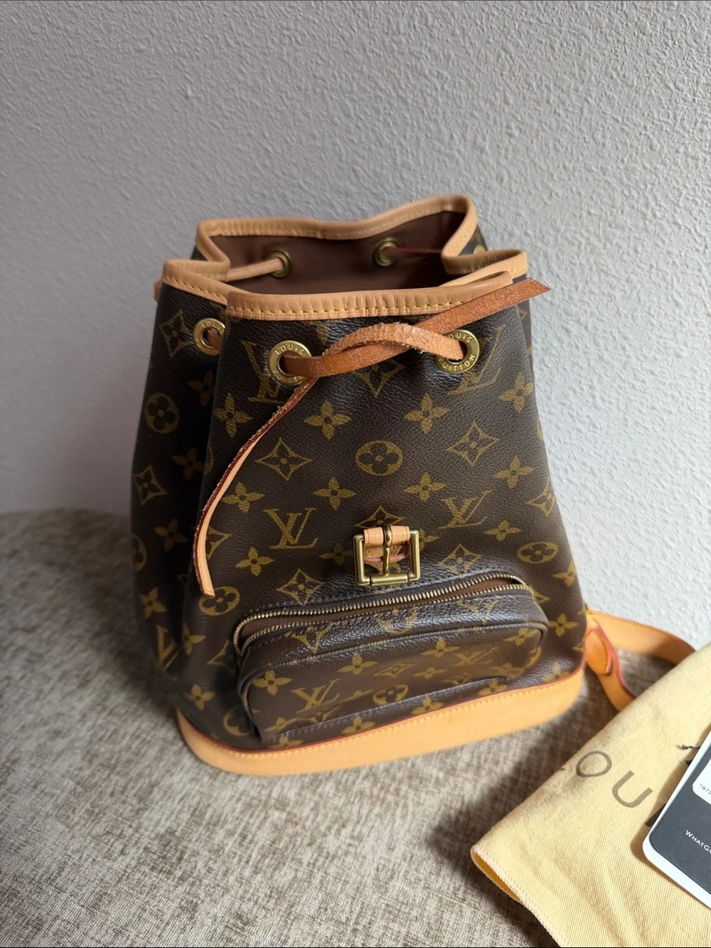 Louis Vuitton Monogram Canvas Backpack in Brown and Tan Leather Trim